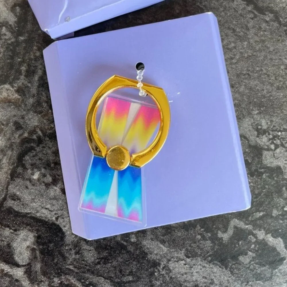 Claire's Rainbow K Shaped Phone Grip Holder With Goldtone Ring